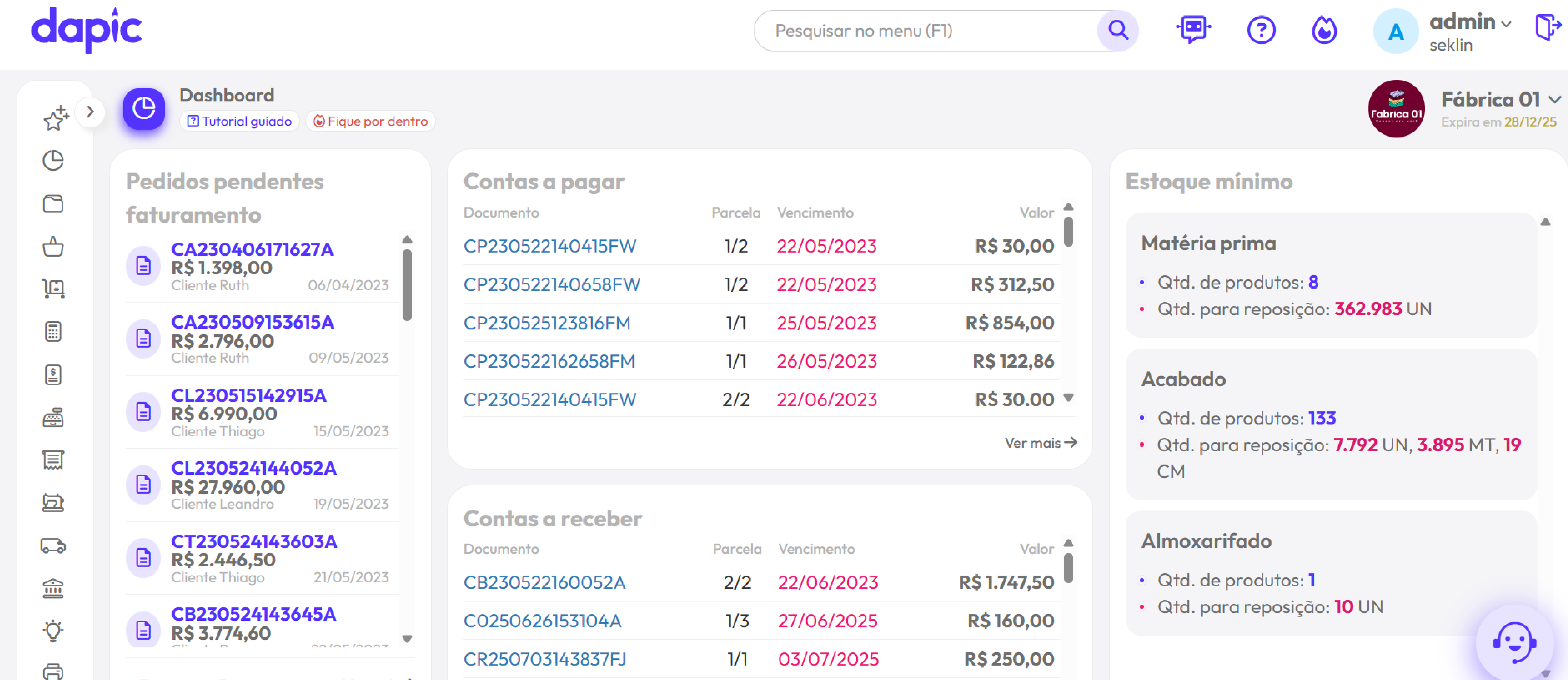 Interface amigável do sistema